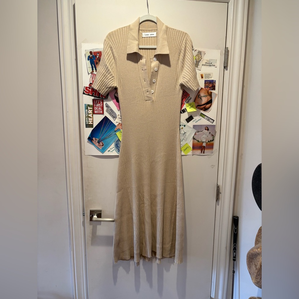 SAMSOE Beige Ribbed Knit Dress - Picture 2 of 16